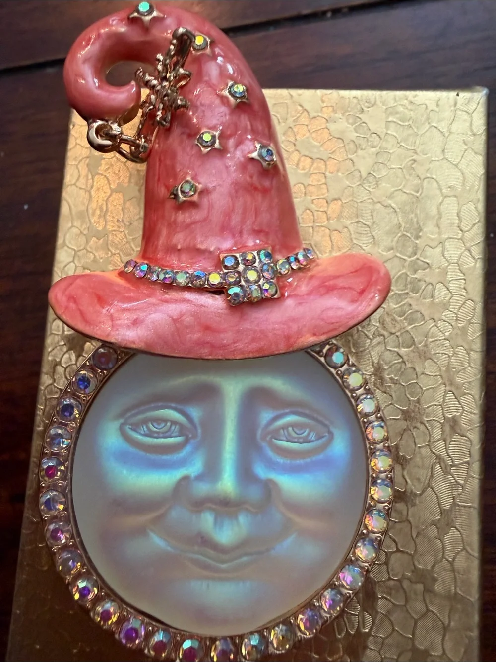 Source Unknown Coral Witch Hat Moon Wall Accent with Iridescent Face